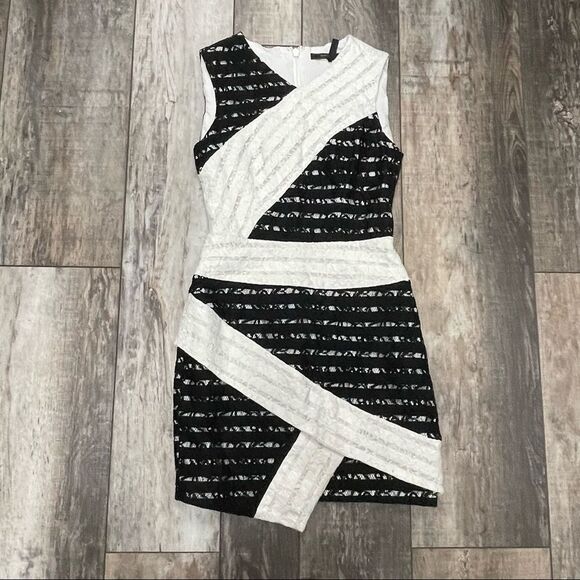 BCBG MAXAZRIA Dalia Black and White Sleeveless Dress with Asymmetrical Hem Sz 2 - Picture 7 of 14